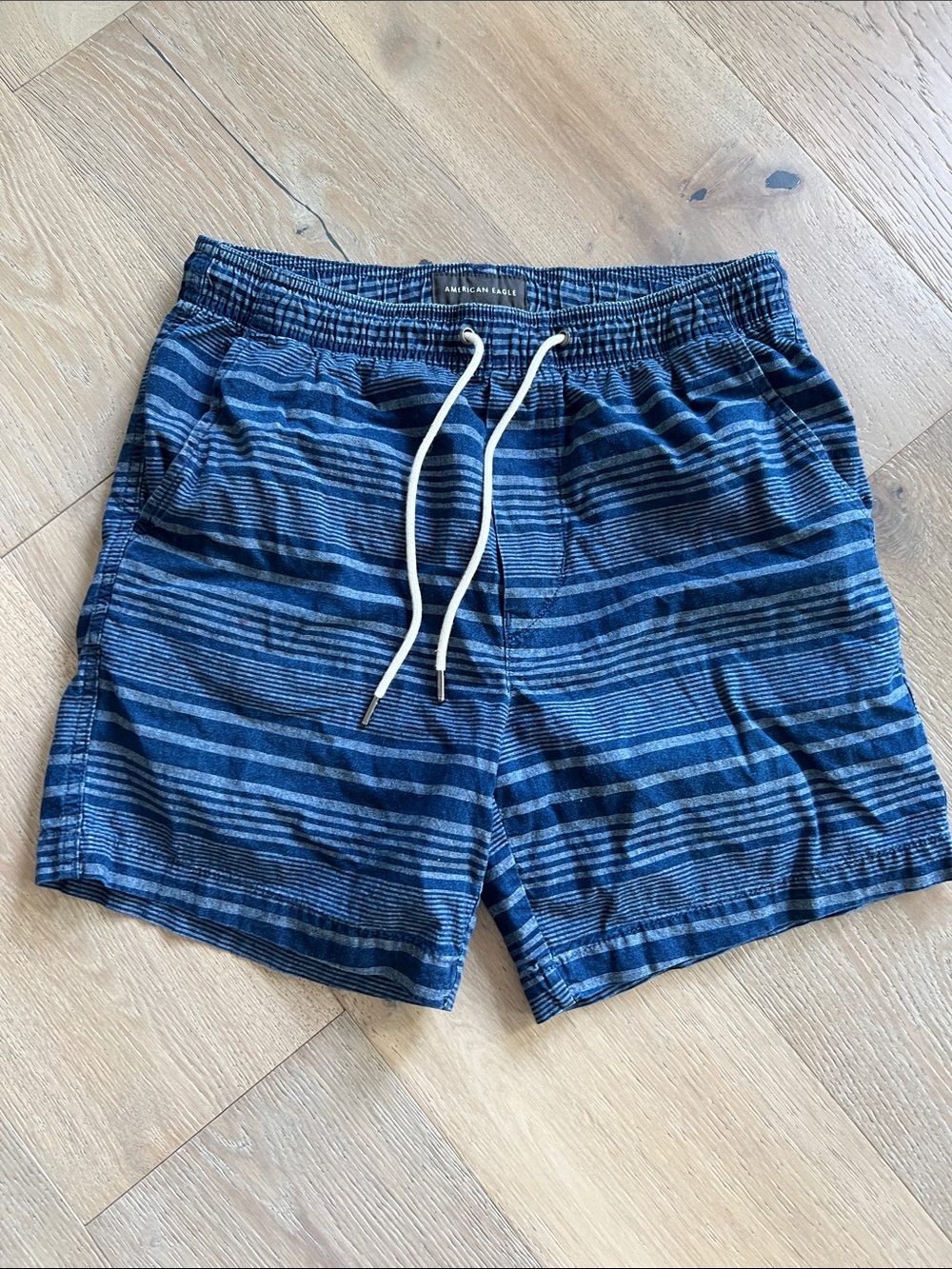 American Eagle Outfitters Navy & White Striped Men's Swim Trunks